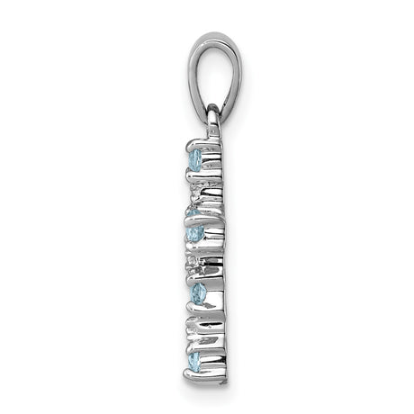 Light Swiss Blue Topaz Cross and Diamond Charm Pendant in Real 925 Sterling Silver