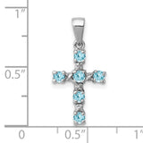 Light Swiss Blue Topaz Cross and Diamond Charm Pendant in Real 925 Sterling Silver
