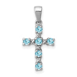 Light Swiss Blue Topaz Cross and Diamond Charm Pendant in Real 925 Sterling Silver