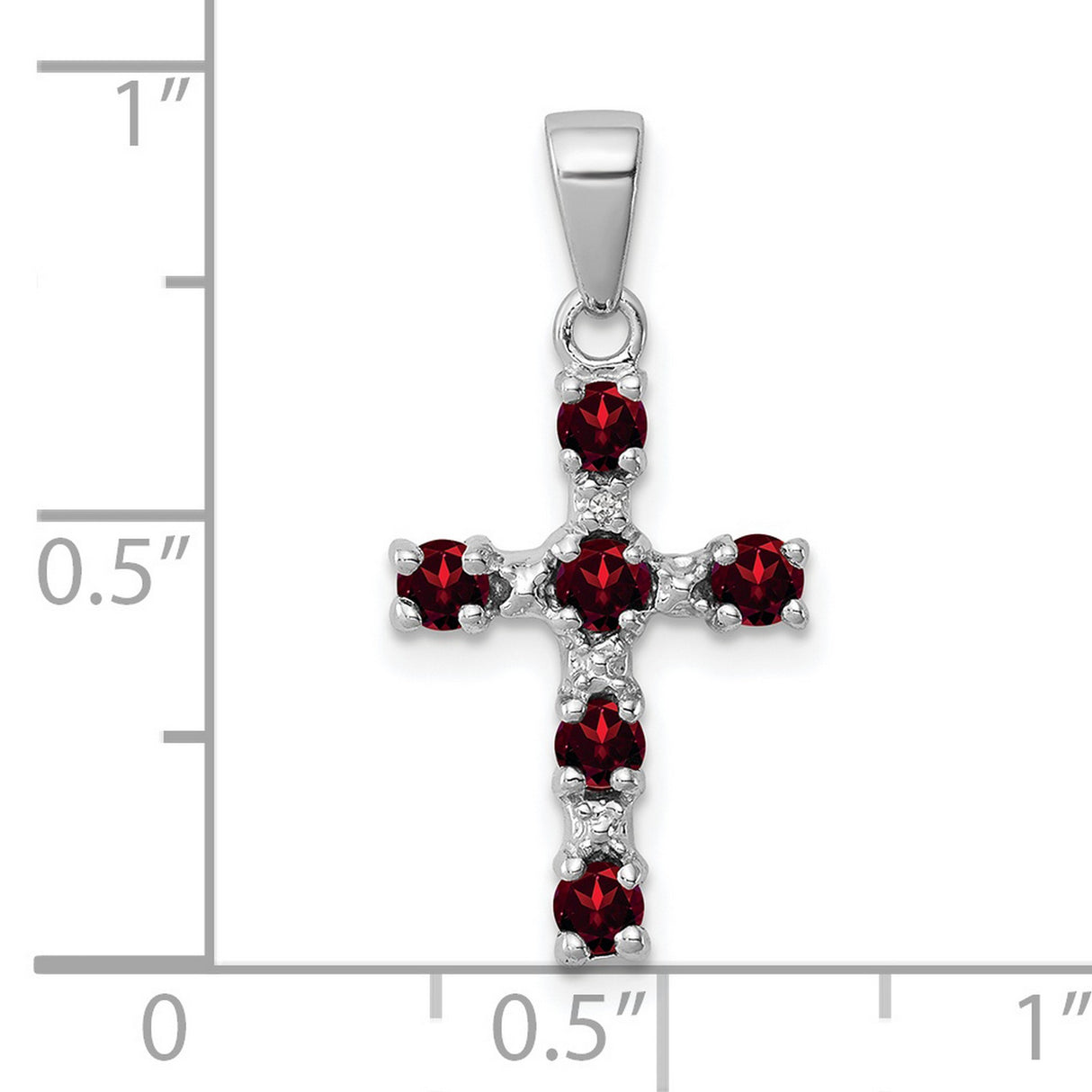 Garnet & Diamond Cross 17x12mm 0.48ct Charm Pendant in Real 925 Sterling Silver
