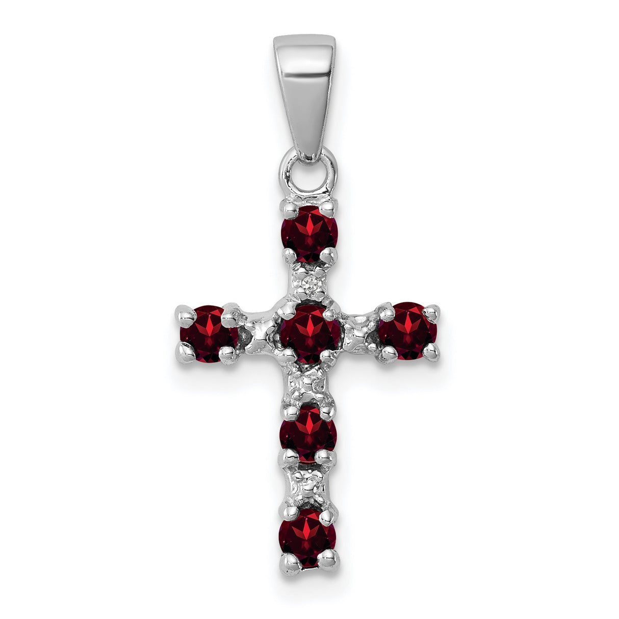 Garnet & Diamond Cross 17x12mm 0.48ct Charm Pendant in Real 925 Sterling Silver