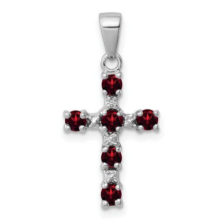 Garnet and Diamond Cross 17x12mm 0.48ct Charm Pendant in Real 925 Sterling Silver