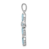 Sterling Silver Cross Pendant with Sky Blue Topaz and Diamond, Modern Spiritual Design
