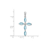 Sterling Silver Cross Pendant with Sky Blue Topaz and Diamond, Modern Spiritual Design