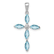 Light Swiss Blue Topaz Cross and Diamond Charm Pendant in Real 925 Sterling Silver