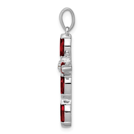 Sterling Silver Cross Pendant with Marquise Garnet and Diamond Accents