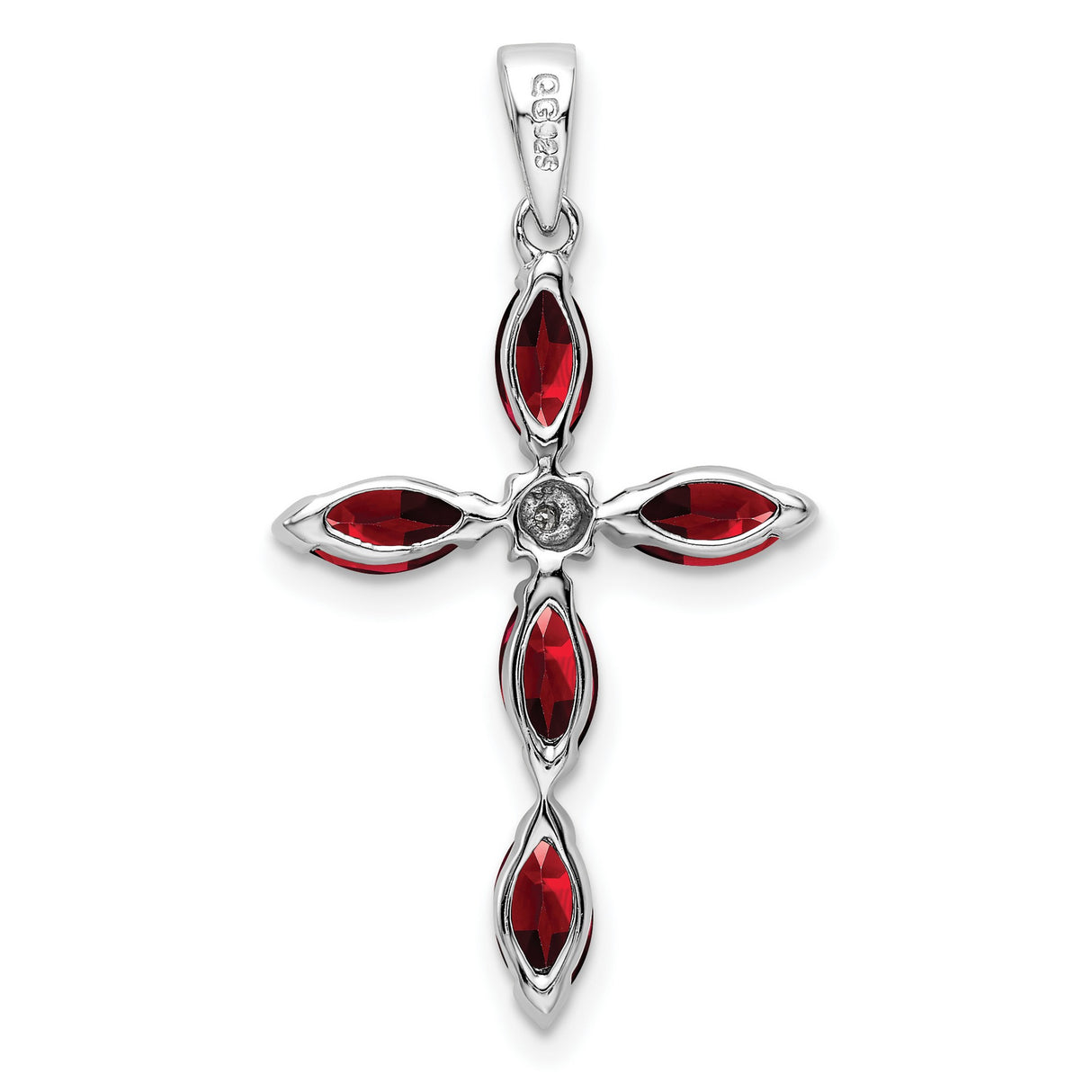 Garnet and Diamond Cross 25x17mm 1.5ct Charm Pendant in Real 925 Sterling Silver