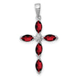 Garnet and Diamond Cross 25x17mm 1.5ct Charm Pendant in Real 925 Sterling Silver