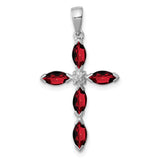 Garnet and Diamond Cross 25x17mm 1.5ct Charm Pendant in Real 925 Sterling Silver