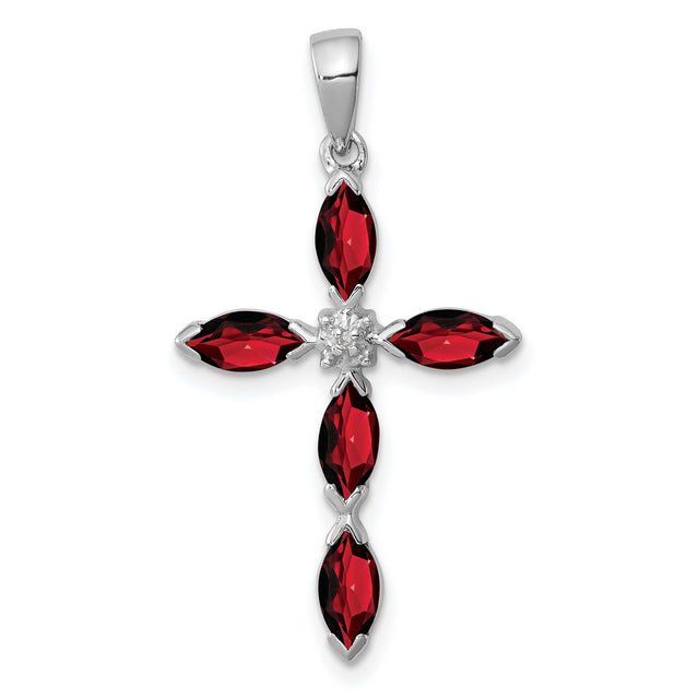 Garnet and Diamond Cross 25x17mm 1.5ct Charm Pendant in Real 925 Sterling Silver