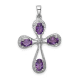 Amethyst & Diamond Cross 30x23mm 1.75ct Charm Pendant in Real 925 Sterling Silver