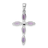 Sterling Silver Cross Pendant with Marquise Amethyst and Diamond, Christian Religious Jewelry for Women