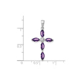 Sterling Silver Cross Pendant with Marquise Amethyst and Diamond, Christian Religious Jewelry for Women