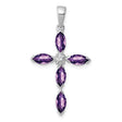 Sterling Silver Cross Pendant with Marquise Amethyst and Diamond, Christian Religious Jewelry for Women