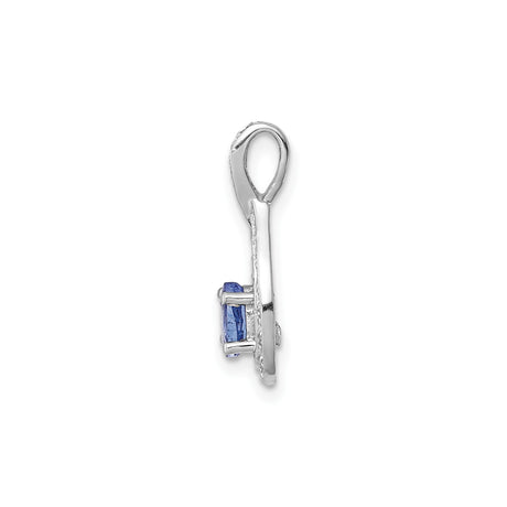 Sterling Silver Teardrop Pendant with Oval Tanzanite and Cubic Zirconia Halo for Women