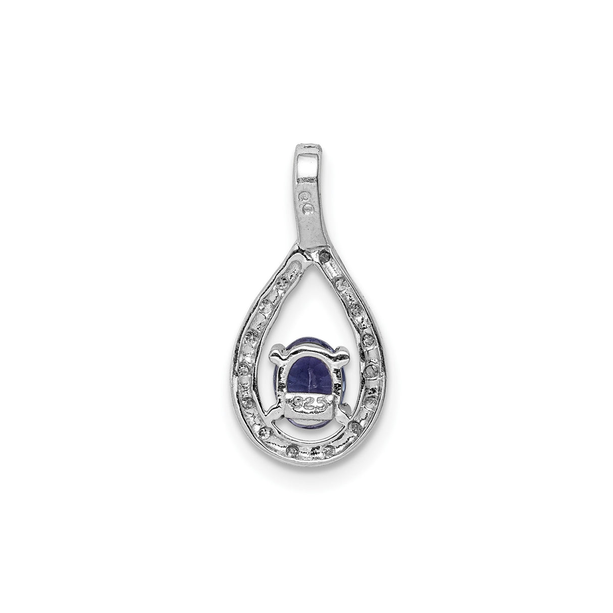 Sterling Silver Teardrop Pendant with Oval Tanzanite and Cubic Zirconia Halo for Women