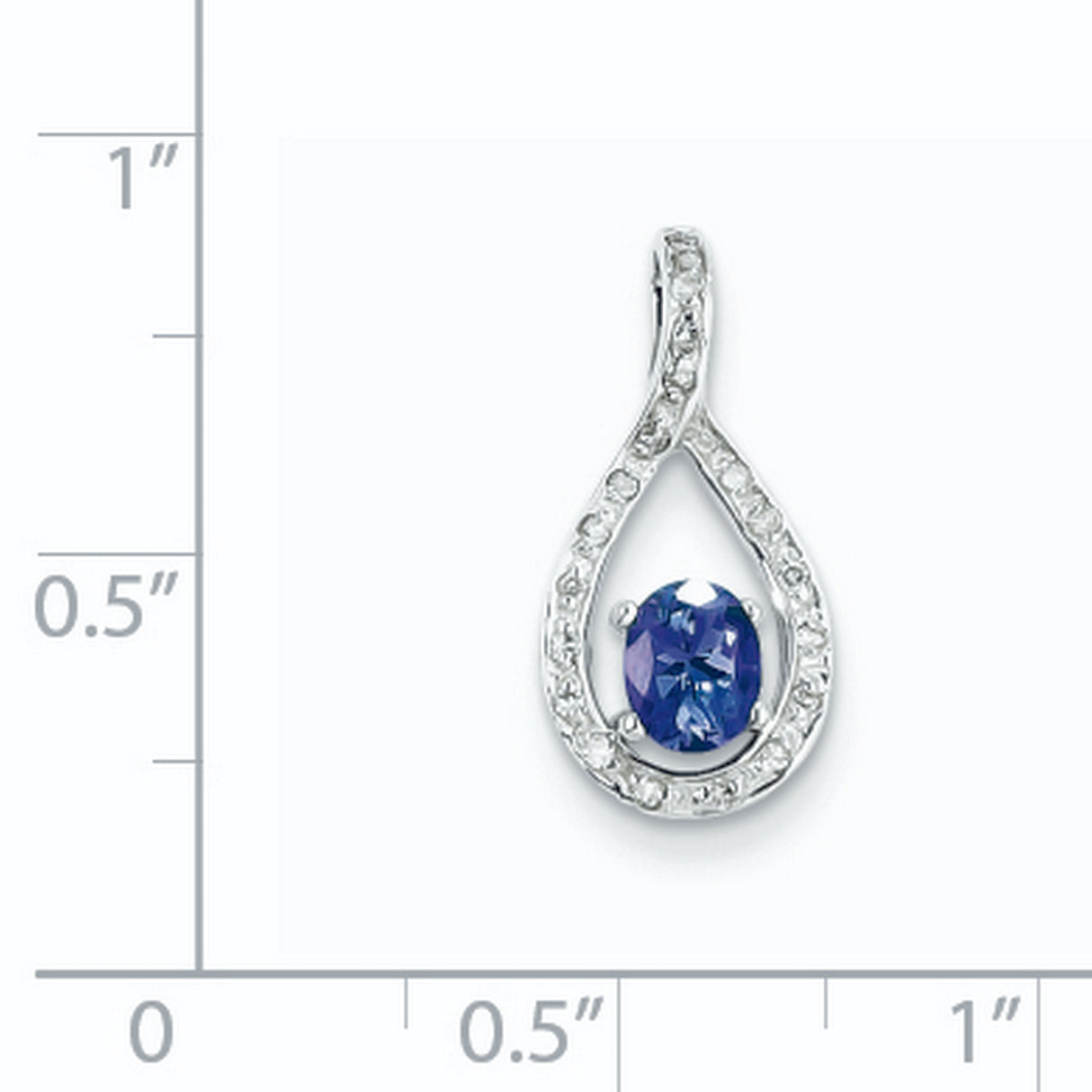 Sterling Silver Teardrop Pendant with Oval Tanzanite and Cubic Zirconia Halo for Women