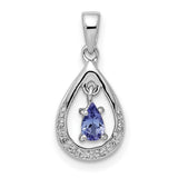 Sterling Silver Teardrop Pendant with Pear Shaped Tanzanite and Diamond Accents for Women