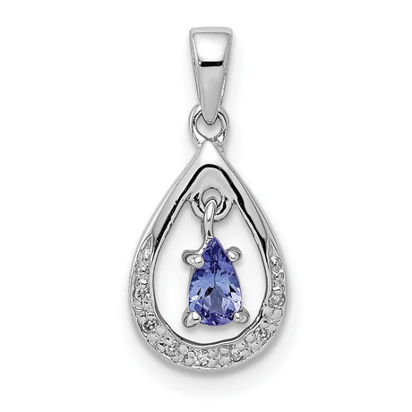 Sterling Silver Teardrop Pendant with Pear Shaped Tanzanite and Diamond Accents for Women