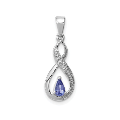 Sterling Silver Infinity Pendant with Tanzanite Teardrop and Diamond Accents for Women