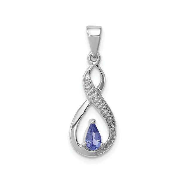 Sterling Silver Infinity Pendant with Tanzanite Teardrop and Diamond Accents for Women