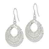 Sterling Silver Teardrop Dangle Earrings with Filigree Openwork Design, Boho Vintage Style