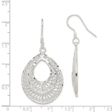 Sterling Silver Teardrop Dangle Earrings with Filigree Openwork Design, Boho Vintage Style