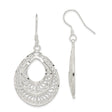 Sterling Silver Teardrop Dangle Earrings with Filigree Openwork Design, Boho Vintage Style