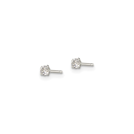Sterling Silver Stud Earrings Round CZ Four Prong Setting
