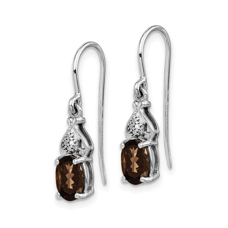 Sterling Silver Dangle Earrings with Oval-Cut Smoky Quartz and Diamond Accents