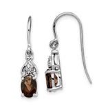 Sterling Silver Dangle Earrings with Oval-Cut Smoky Quartz and Diamond Accents