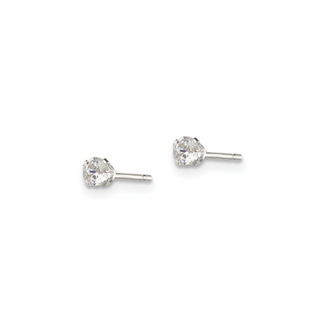 Sterling Silver Stud Earrings Round Cut CZ Four Prong