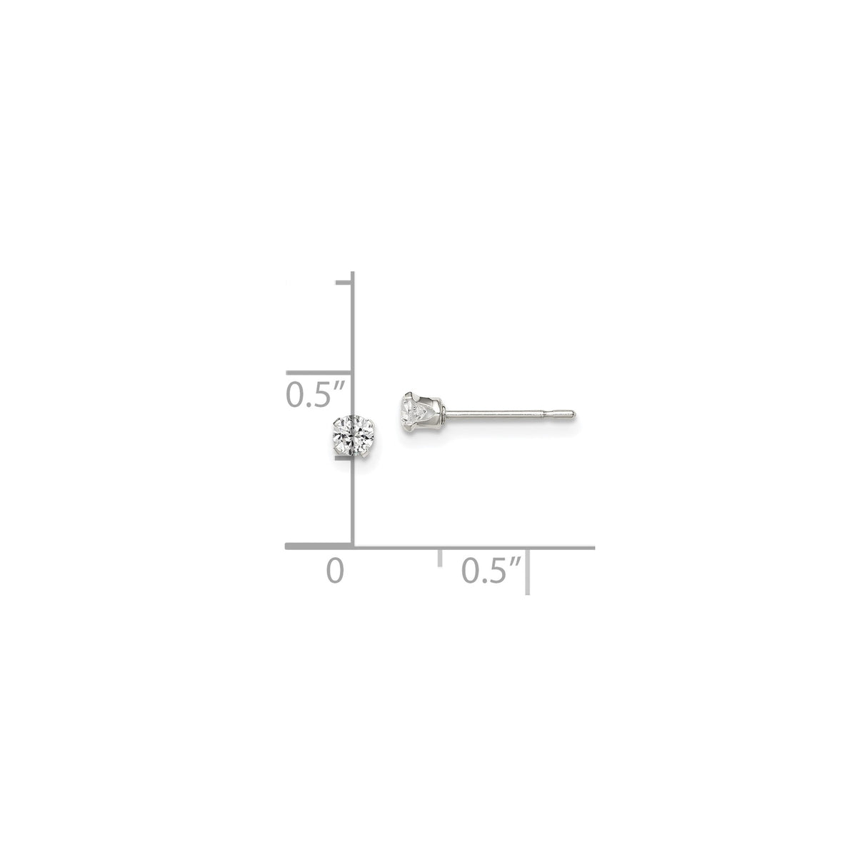 Sterling Silver Stud Earrings Round Cut CZ Four Prong