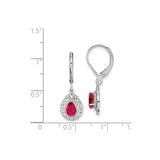 Sterling Silver Dangle Earrings with Ruby Teardrop Gemstones, Filigree Design, Leverback Closure