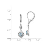 Sterling Silver Dangle Earrings with Aquamarine and Diamond in Vintage Filigree Heart Design