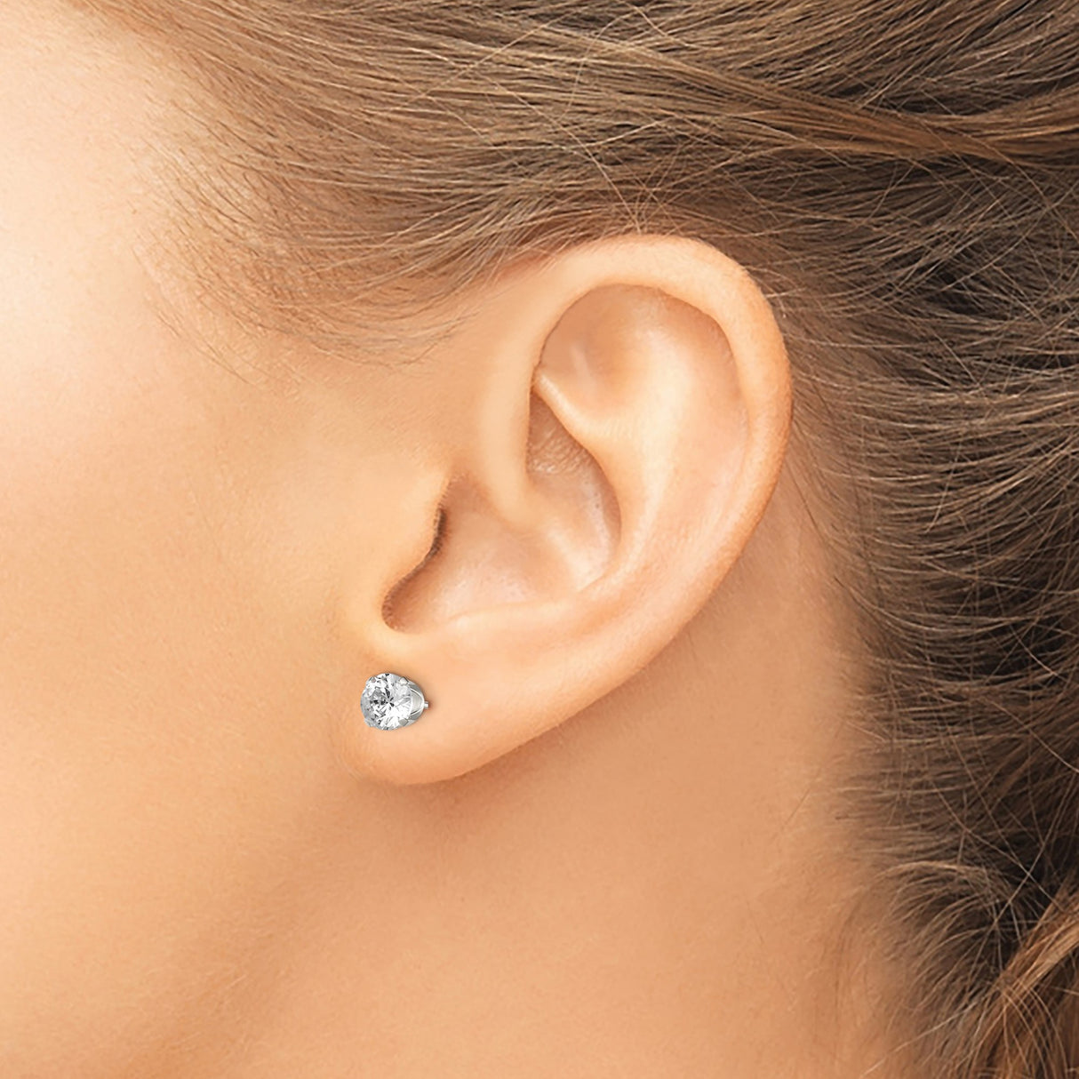 Sterling Silver Stud Earrings with 5mm Round Cubic Zirconia, Solitaire Prong Setting, Minimalist Style