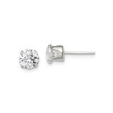 Sterling Silver Stud Earrings with Round Clear Cubic Zirconia in Classic 4-Prong Setting, Simple Minimalist Design for Women, Elegant Lightweight Style for Everyday or Formal Occasion Wear