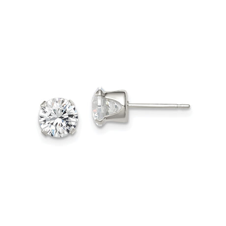 Sterling Silver Stud Earrings with Round Clear Cubic Zirconia in Classic 4-Prong Setting, Simple Minimalist Design for Women, Elegant Lightweight Style for Everyday or Formal Occasion Wear
