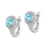 Sterling Silver Leverback Earrings with Swiss Blue Topaz and White Topaz Halo