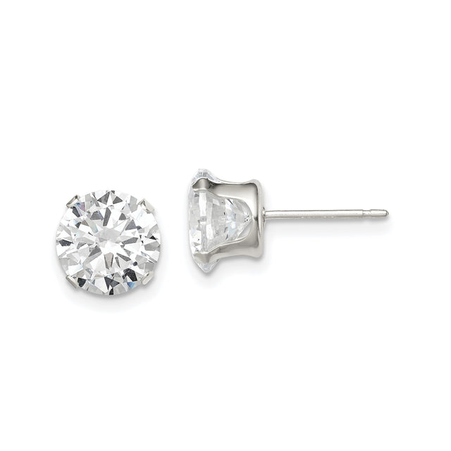 Sterling Silver Stud Earrings with 8mm Round Cut Cubic Zirconia, Classic Prong Setting