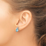Sterling Silver Teardrop Stud Earrings Faceted Blue Topaz