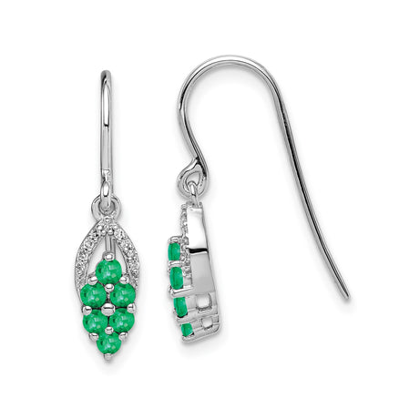 Sterling Silver Dangle Earrings with Emerald Cluster and Diamond Accents, Teardrop Botanical Design