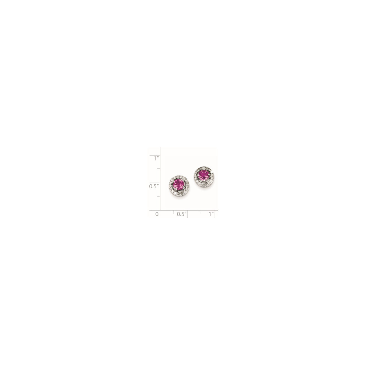 Sterling Silver Stud Earrings with Pink Tourmaline and Diamond Halo, Romantic Circle Design