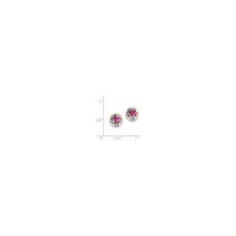 Sterling Silver Stud Earrings with Pink Tourmaline and Diamond Halo, Romantic Circle Design