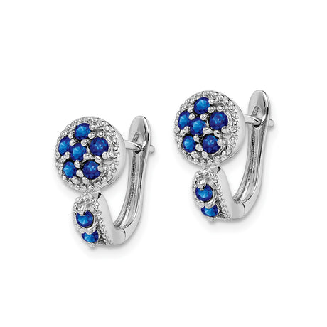 Sterling Silver Dangle Earrings with Sapphire, Floral Cluster Design and Polished Finish