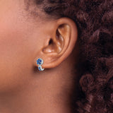 Sterling Silver Dangle Earrings with Sapphire, Floral Cluster Design and Polished Finish