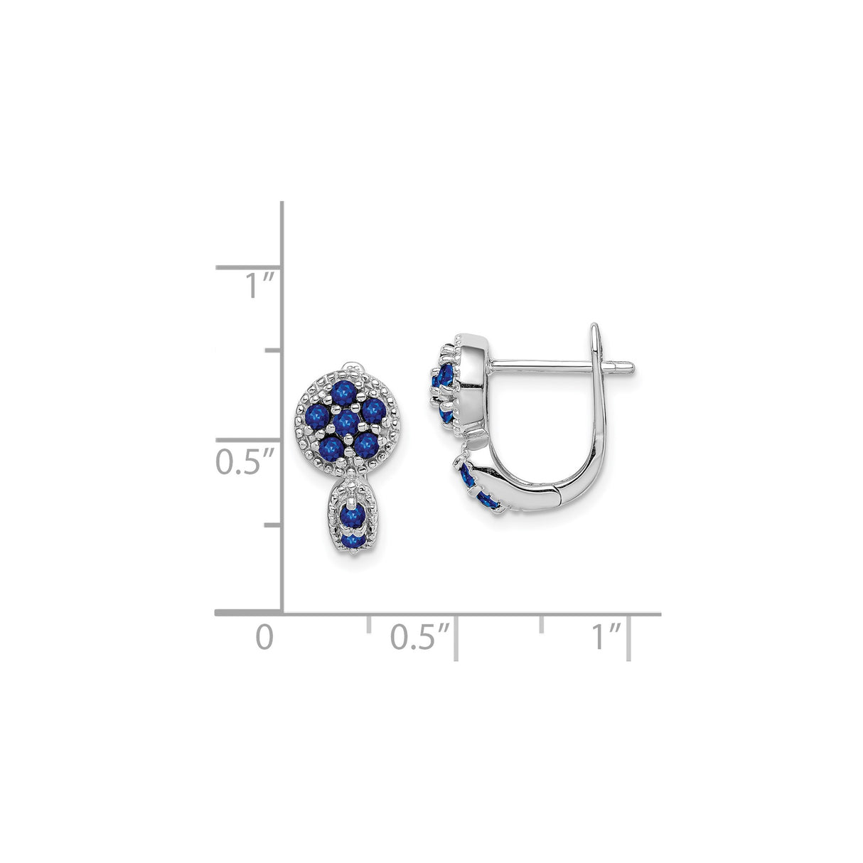 Sterling Silver Dangle Earrings with Sapphire, Floral Cluster Design and Polished Finish
