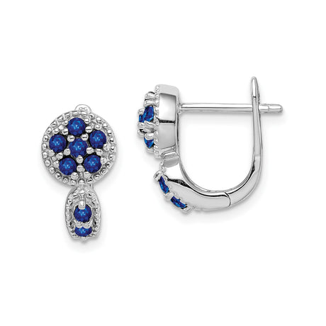 Sterling Silver Dangle Earrings with Sapphire, Floral Cluster Design and Polished Finish