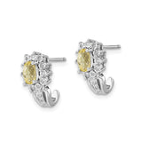 Sterling Silver Drop Earrings with Lemon Quartz and Diamond Accents, Floral Halo Design