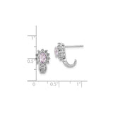 Sterling Silver Floral Stud Earrings with Amethyst and Diamond Halo Design